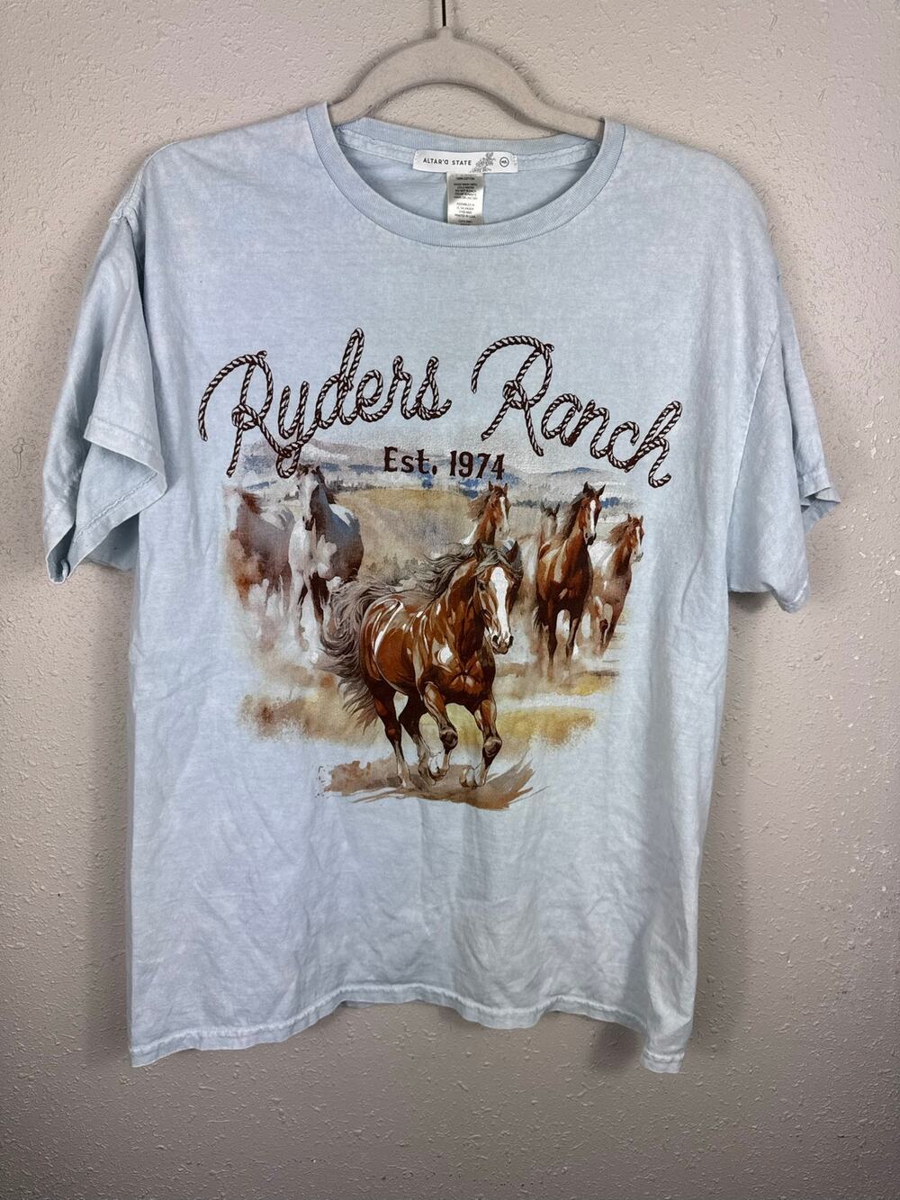 Altar'd State Light Blue Oversized Ryders Ranch Tee Womens Size M/L